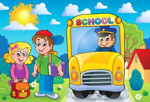 Image with school bus topic - eps10 vector illustration. Stock Illustration