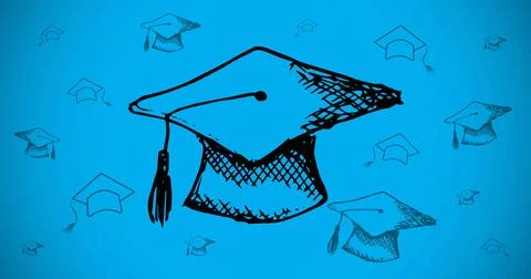 Image of school items icons moving on blue background Stock Illustration