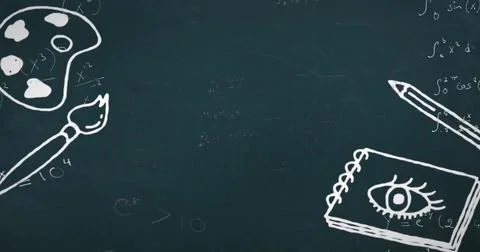 Image of school items icons over mathematical equations Stock Illustration