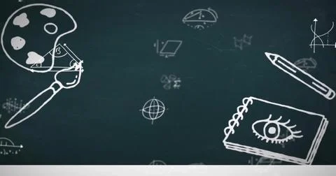 Image of school items icons over mathematical equations Stock Illustration
