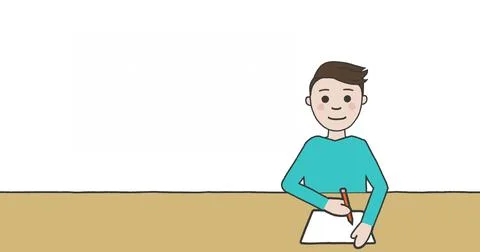 Image of schoolboy taking notes on white background Stock Illustration