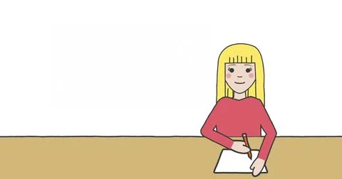 Image of schoolgirl taking notes on white background Stock Illustration