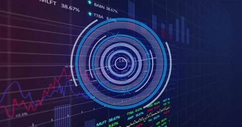 Image of science data processing over dark background Illustrazione stock