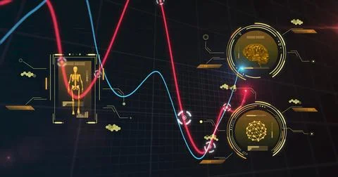 Image of science data processing over diagrams Stock Illustration