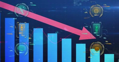 Image of science data processing over diagrams 스톡 일러스트