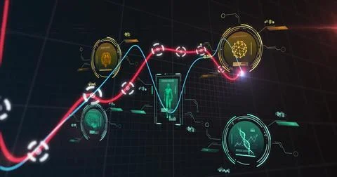 Image of science data processing over diagrams Illustrazione stock