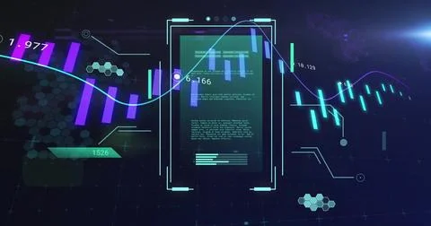 Image of science data processing over diagrams Stock Illustration