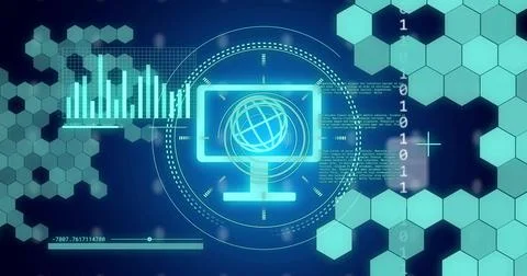 Image of science data processing over computer icon and diagrams Stock Illustration