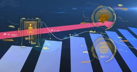 Image of science data processing over diagrams Stock Illustration