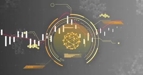 Image of science data processing over diagrams 스톡 일러스트