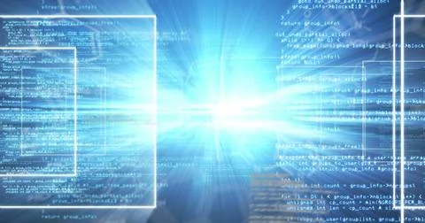 Image of science data processing over blue background Illustrazione stock