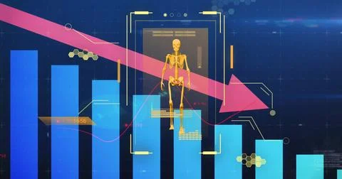 Image of science data processing over diagrams Foto stock