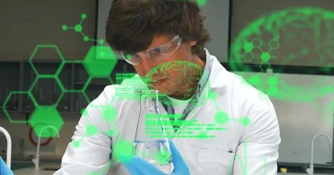 Image of science data processing over male caucasian scientist Stock Photos