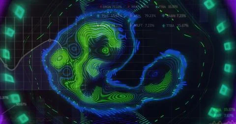 Image of science data processing over dark background Stock Photos