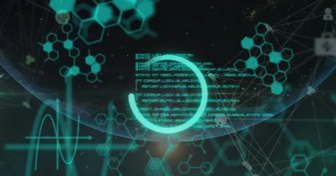 Image of science data processing over dark background Stock Photos