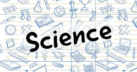 Image of science text over school icons Illustrazione stock