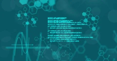 Image of scientific and digital data processing over green background Illustrazione stock