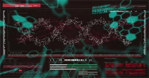 Image of scientific data over digital screen on black background 스톡 일러스트