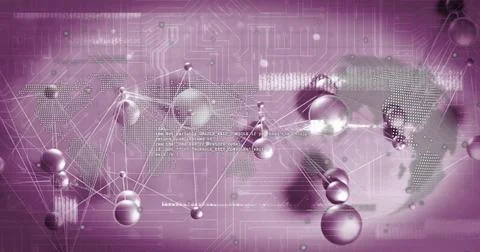 Image of scientific data processing and connections over pink background Stock Illustration