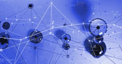 Image of scientific data processing and connections over purple background Stock Illustration