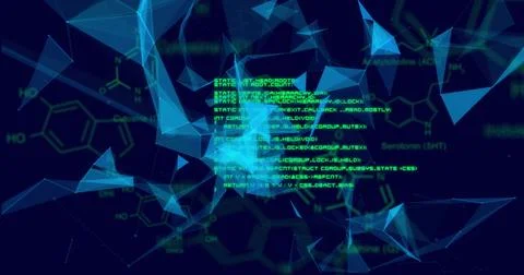 Image of scientific data processing and connections over dark background 写真素材