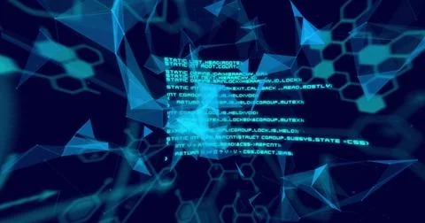 Image of scientific data processing and connections over dark background Stock Photos