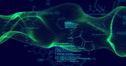 Image of scientific data processing and connections over dark background 스톡 사진