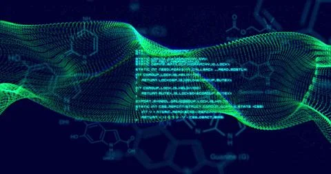 Image of scientific data processing and connections over dark background Stock Photos