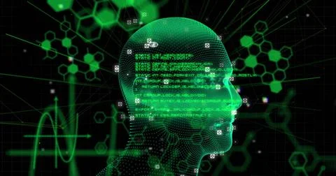 Image of scientific data processing and human head Foto stock