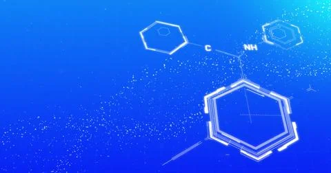Image of scientific data processing and dna strand over blue background Stock Photos