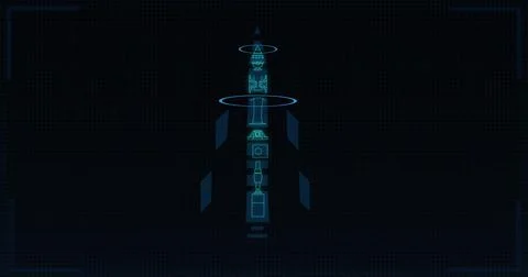 Image of scientific data processing on black background Stock Illustration