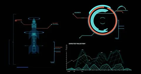 Image of scientific data processing on black background 스톡 일러스트