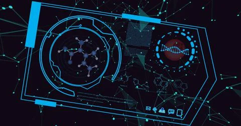 Image of scientific data processing on black background Stockillustratie