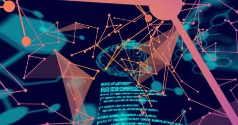 Image of scientific data processing, human brains and connections over dark Stock Photos