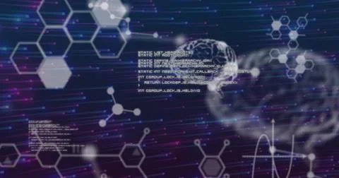 Image of scientific data processing on navy background with lights Stock Illustration