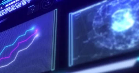 Image of scientific data processing over screens Stockillustratie