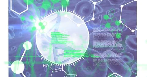 Image of scientific data processing over dna strand spinning イラスト素材