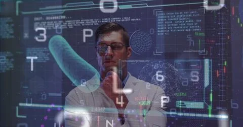 Image of scientific data processing over caucasian male doctor イラスト素材