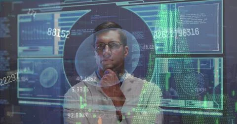 Image of scientific data processing over caucasian male doctor イラスト素材