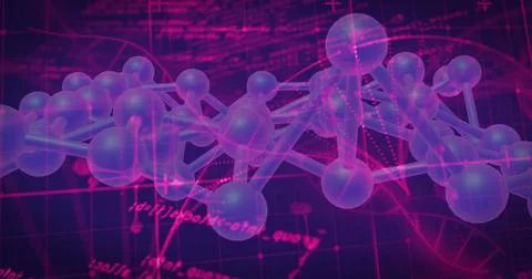 Image of scientific data processing over dna strands on dark background Stock Illustration