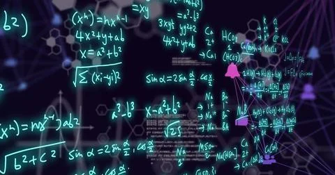 Image of scientific data processing over dark background Illustrazione stock