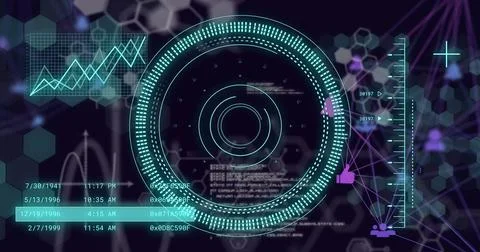 Image of scientific data processing over dark background Stock Illustration