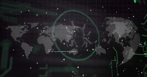 Image of scientific data processing over globe and world map Illustrazione stock