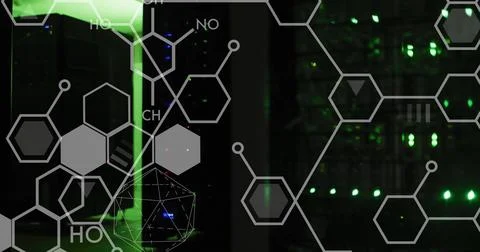Image of scientific data processing over computer servers Stock Illustration
