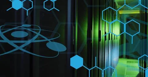 Image of scientific data processing over computer servers Stock Illustration