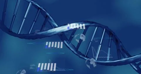 Image of scientific data processing over dna strand spinning イラスト素材