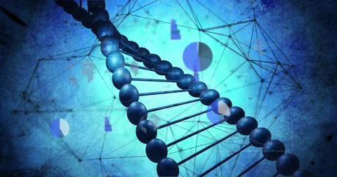 Image of scientific data processing over dna strand spinning イラスト素材