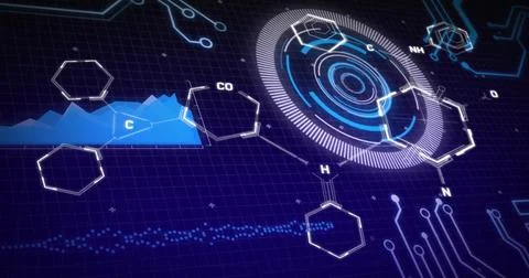 Image of scientific data processing over circuit board 스톡 일러스트