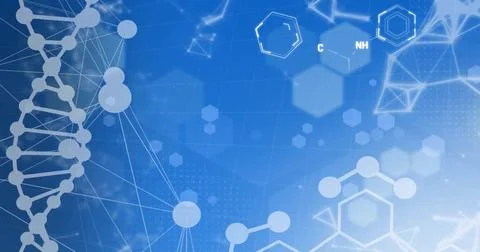 Image of scientific data processing over dna strand Stock Illustration