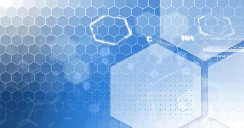 Image of scientific data processing over hexagons Stock Illustration